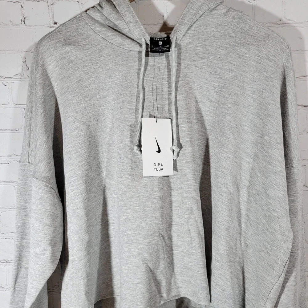 Nike Yoga‎ Women's Dri-Fit Gray Cropped Hoodie Sweatshirt Training XL